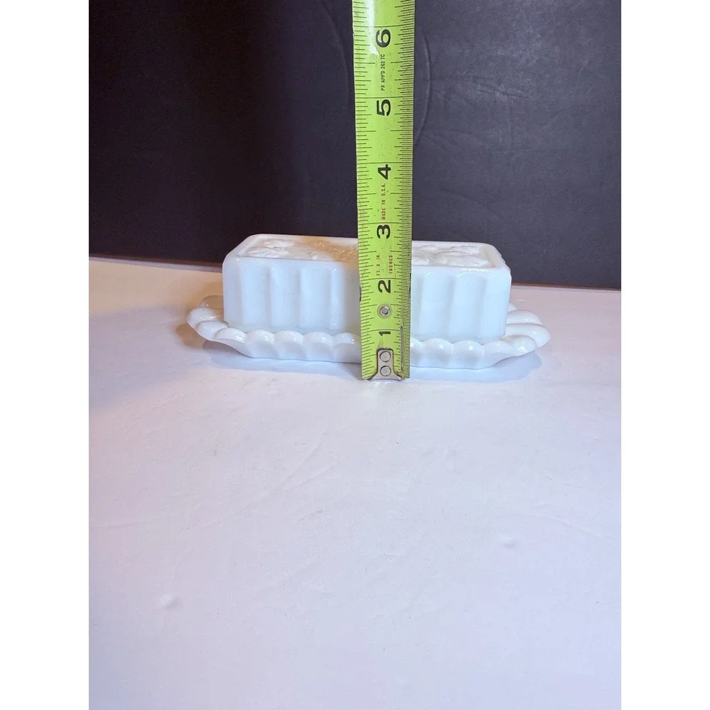 Westmoreland Paneled Grape Milk Glass Covered Butter Dish with Tray
